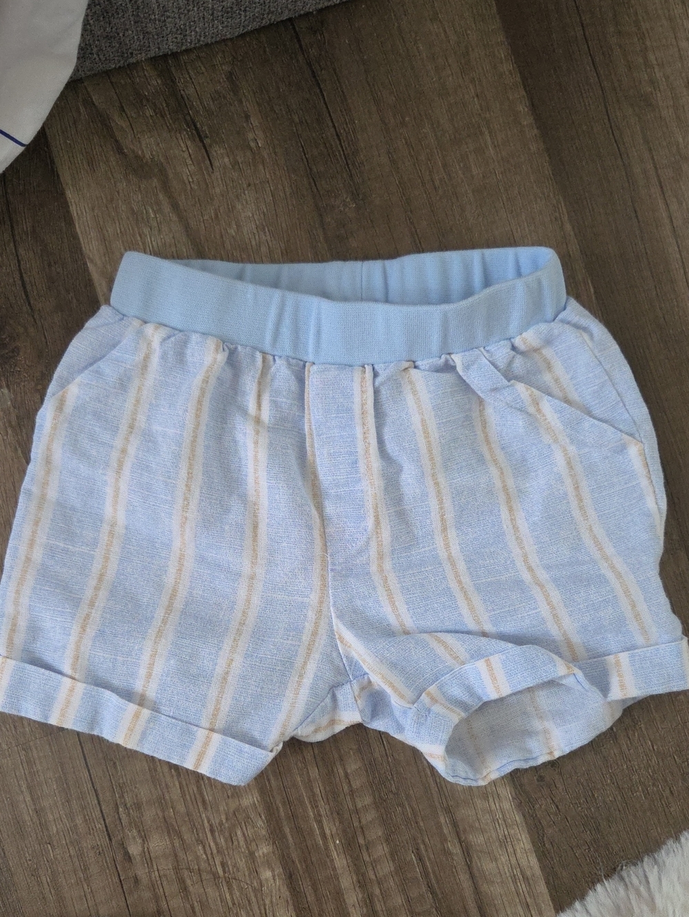 Linen Light Blue Striped Casual Shorts